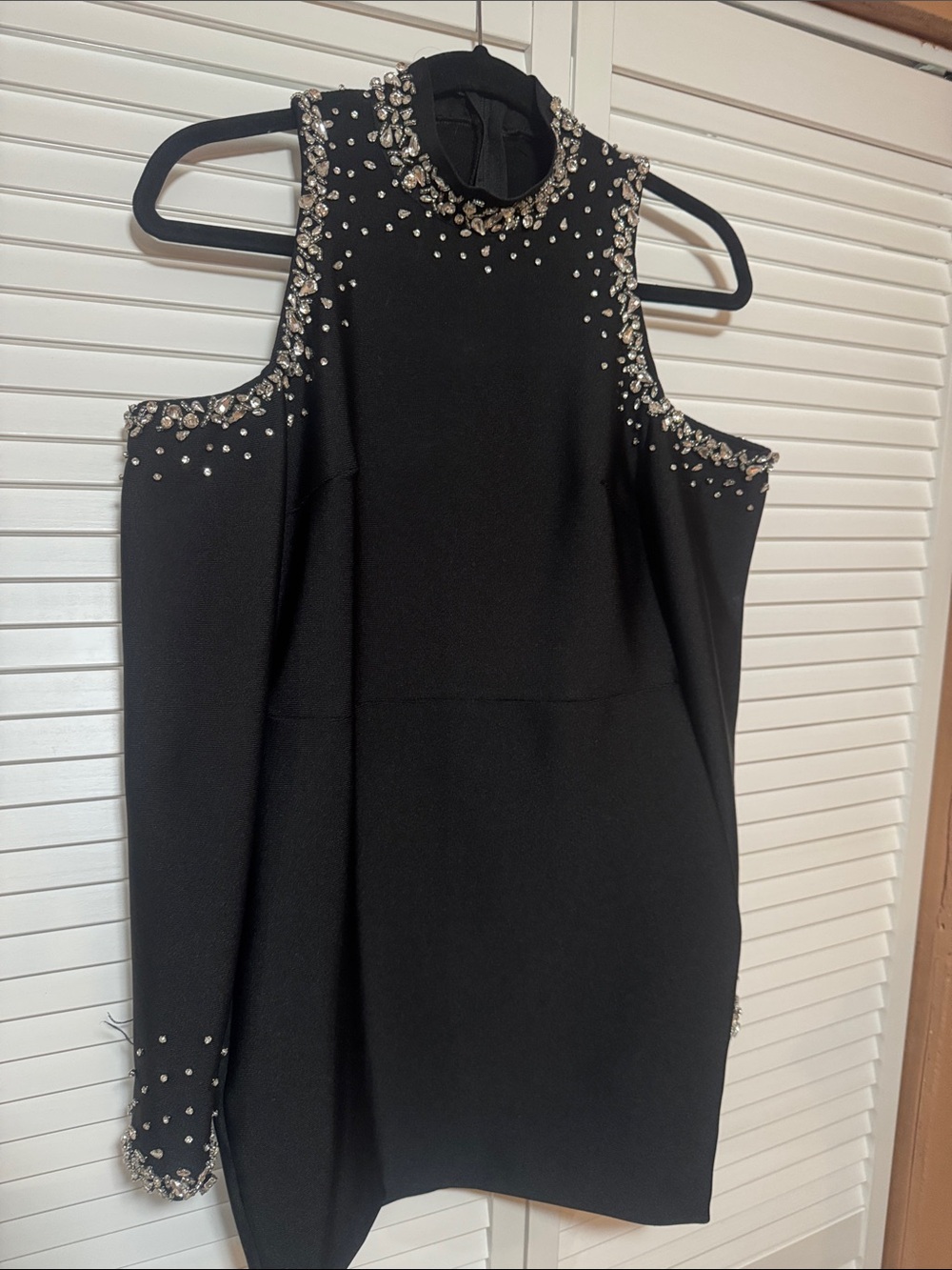 Black Off-Shoulder stones - Trim Bodycon Dress